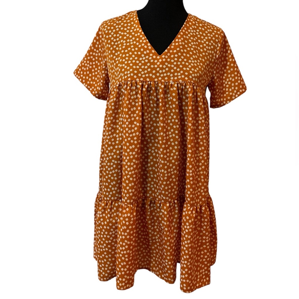 SHEIN Orange White Floral Pattern Smock Mini Dress or Oversized Tunic Women’s S